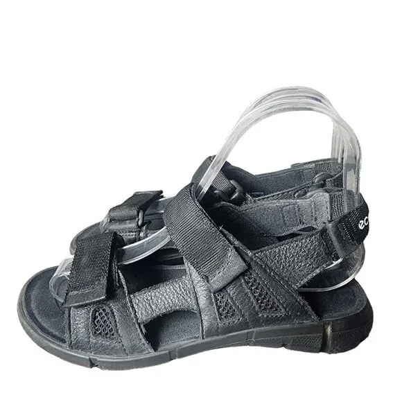 ECCO Sandals Genuine Leather Adjustable Comfortable Black Big Kids 3.5 US - Picture 4 of 11